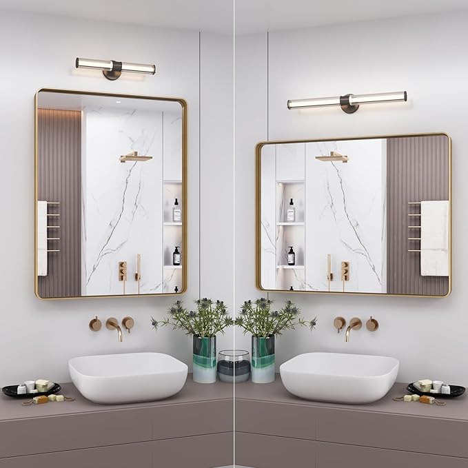 24x36 Brushed Gold Bathroom Mirror, Metal Gold Framed Vanity Mirror, Modern Rectangle Wall Mirror for Entryway, Anti-Rust (Horizontal/Vertical)