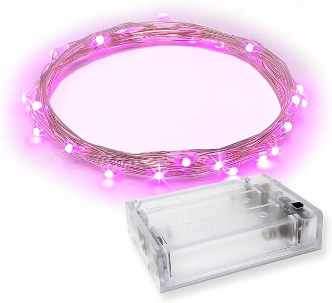 30 LEDs Pink Color String Lights Silver Wire Indoor and Outdoor 9.5 Feet Firefly Starry Fairy Lights Battery Powered for DIY, Christmas, Holidays, Party, Bedroom and Centerpieces