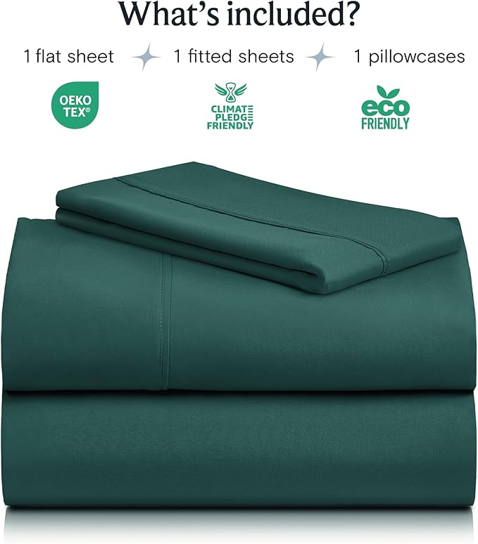 LuxClub 3 PC Sheet Bed Sheets Deep Pockets Wrinkle Free-Kids-Fitted Sheets Machine Washable Hotel Bedding Silky Soft - Emerald Twin