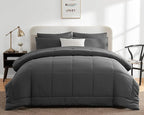CozyLux Queen Comforter Set Dark Grey, 7 Pieces Bed in a Bag, Dark Gray Comforter Queen Size, All Season Bedding Sets with Stitch Quilted Comforter, Flat Sheet, Fitted Sheet, Pillowcases