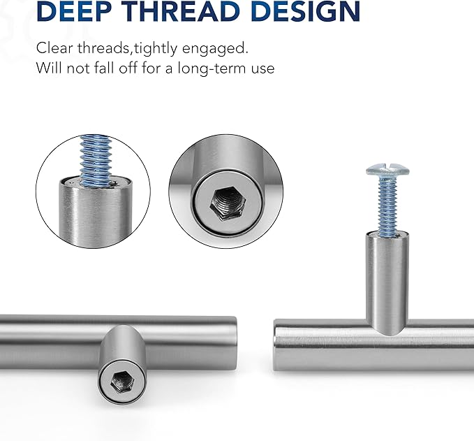 JOY DECOR 60 Pack Cabinet Handles, Brushed Nickel Cabinet Pulls, 4 in Hole Center Kitchen Cabinet Handles, Stainless Steel T Bar Handles for Dresser Drawers