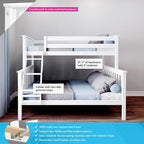 Max & Lily Bunk Bed Twin Over Full Size with Ladder, Solid Wood Platform Bed Frame with Ladder for Kids, 14" Safety Guardrails, Easy Assembly, No Box Spring Needed, White