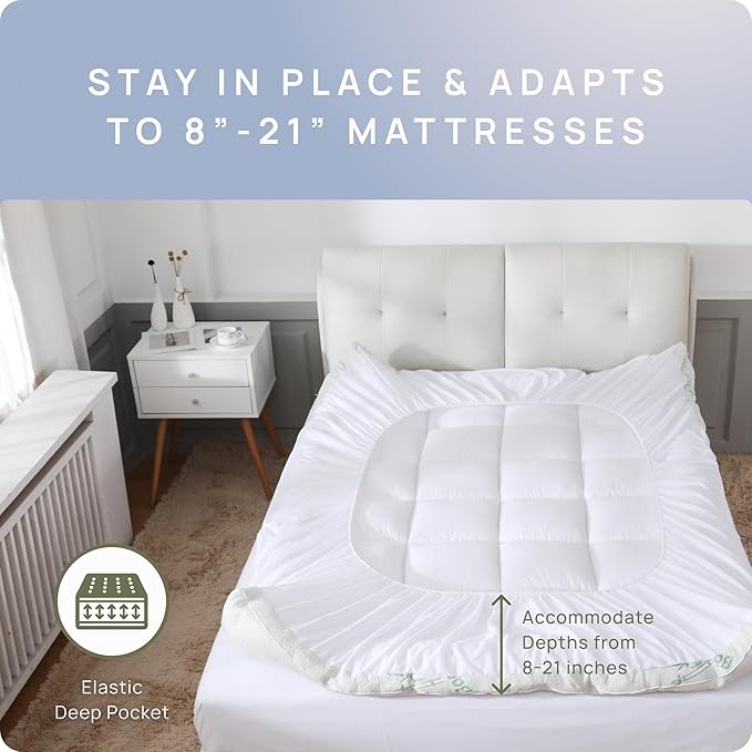 Cooling Mattress Topper - Twin XL Size | Plush Pad Mattress Topper for Back Pain Relief, 8-21" Deep Pocket | Viscose Made from Bamboo Pillow Top | Bedroom Essentials