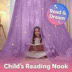 Bollepo Purple Bed Canopy for Girls with Glowing Stars - Princess Netting Room Decor, Ceiling Tent to Cover Toddler | Single, Twin, Full, Queen Size Kids Bed, Fire Retardant Fabric