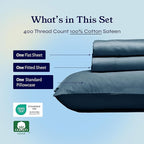 California Design Den Soft Twin Sheets Set - 400 Thread Count Sateen, Natural 100% Cotton Sheets, Deep Pockets, Cooling and Durable Bedding Set for Dorm Rooms & Adults - Peacock Blue