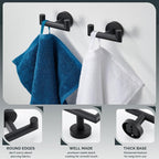 Angle Simple Double Towel Hook Matte Black 2 PCS, Stainless Steel Bathroom Robe Hook, Hand Towel Holder for Wall