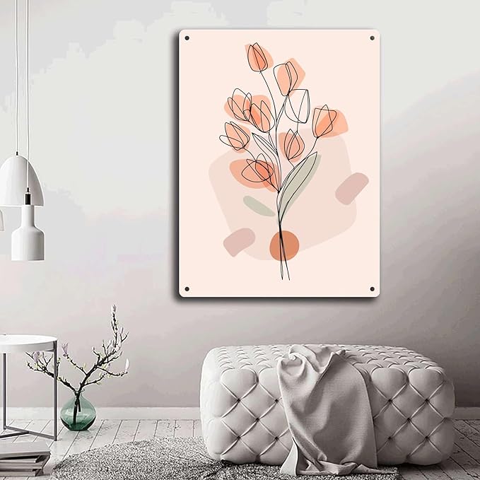 Metal Signs Abstract Floral Line Art Poster Metal Signs 12x16inch Tin Sign