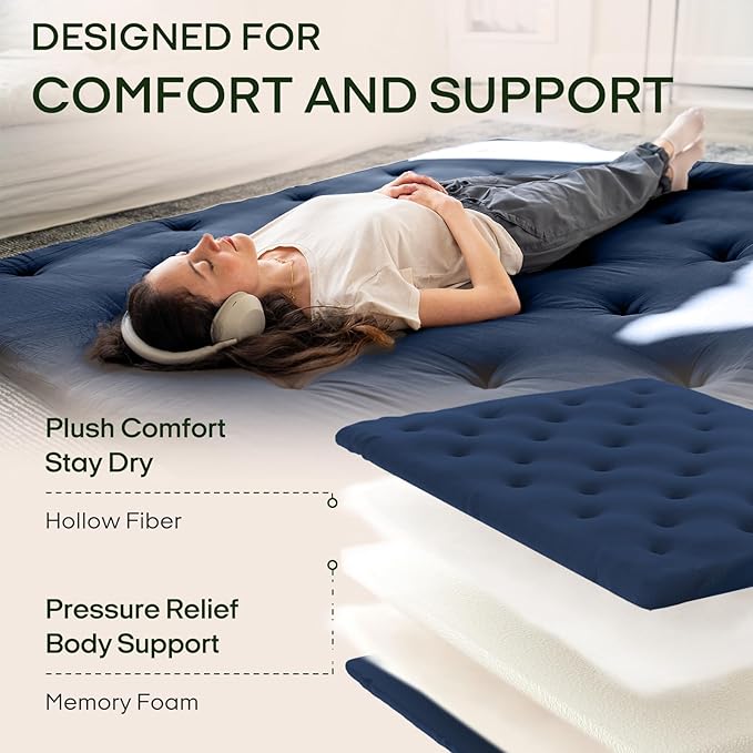 ZonLi Japanese Floor Futon Mattress Queen Size 80"x 60", 100% Cotton Cover 2.5'' Thicken Tatami Mattress, Foldable Sleeping Pad, Portable Dormitory Tatami Mat, Roll Up Floor Lounger Bed for Adult
