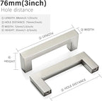 Cabinet Pulls Brushed Nickel Cabinet Handles Square Drawer Pulls, 5 Pack 3 Inch Stainless Steel Kitchen Door Cupboard Cabinet Handles, Cabinet Hardware Drawer Handles, 76mm Hole Centers