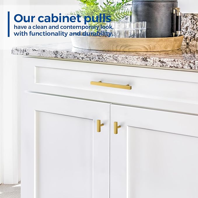 JOY DECOR 30 Pack Single Hole Brushed Brass Square Cabinet Handles Stainless Steel Cabinet Hardware Pulls for Kitchen and Drawers with 2 Inch Overall Length