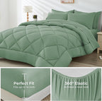 HEVUMYI Light Green Queen Comforter Set - 7-Piece All Season Bed in a Bag Queen, Ultra Soft Bedding Set with Comforter, Flat Sheet, Fitted Sheet, Pillowcases, Pillow Shams
