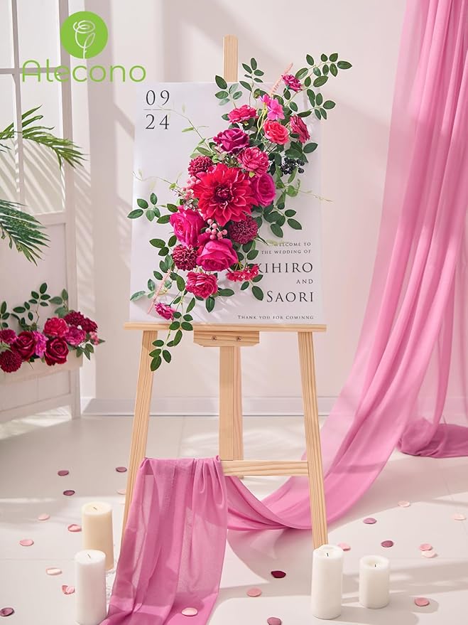 Alecono Artificial Flowers, Hot Pink Fake Flowers for DIY Wedding Bouquets, Bridal Baby Shower, Home Decor, Centerpieces for Table Decorations