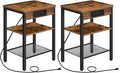 HOOBRO End Tables Set of 2 with Charging Station and USB Port, 3-Tier Nightstands with Adjustable Shelf, Small Side Tables for Small Space in Living Room, Bedroom, Rustic Brown BF112BZP201