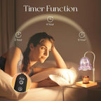 Candle Warmer Lamp with Timer: Purple Flower Candle Warming Lamp with 2 Bulbs Height Adjustable Wax Warmer Dimmable Bedroom Decor Mothers Day Gift for Women