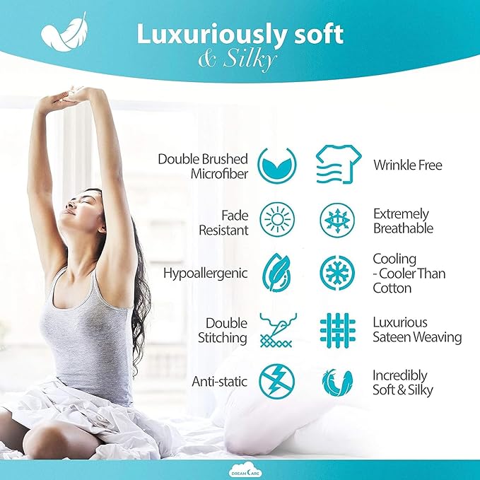 DREAMCARE Sheets Full Size Bed - Cooling Bed Sheets - 6pcs Set - Full Sheet Set - Full Size Sheets - Full Size Sheet Sets Soft & Long Lasting 100% Fine Brushed Polyester with Side Pocket - Light Blue
