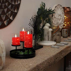 Homemory Flickering Flameless Candles with String Lights, Battery Operated Candles, Embedded String Lights LED Candles, Unbreakable Plexiglass Candle with Remote, Set of 3, Red