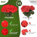 NESCCI 8 Pack Artificial Geranium Flowers for Outdoors UV Resistant Artificial Flowers Silk Geranium Fake Flowers Faux Flower for Outdoor Planters Garden Plants Window Sill Courtyard Home Decor(Red)