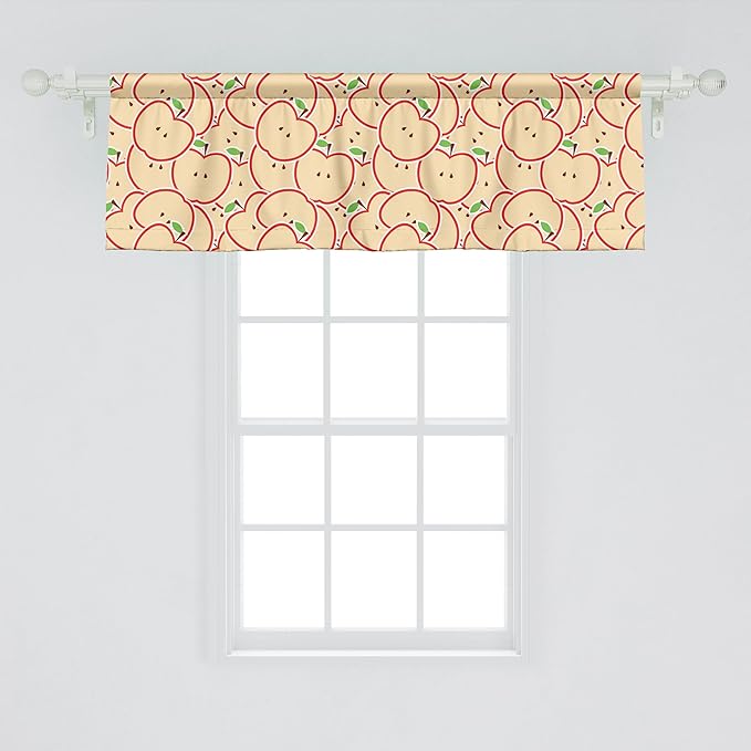Ambesonne Fruits Window Valance Pack of 2, Modern Illustration Fruit from Abstract Cartoon Drawing Outline Look, Rod Pocket Curtain Valances for Kitchen Bedroom, 42" X 18", Apple Green Beige and Red