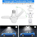 4Pack LED Garage Light Bulb, Mini 50W LED Garage Ceiling Lights 4+1 Adjustable Panels,5000Lumen Garage LED Light Bulb,E26 6500K Daylight LED Shop Lights for Garage,Kitchen,Living Room,Attic Light