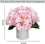 Flower Table Centerpieces - Set of 6 Floral Arrangement Artificial Wedding Hydrangeas Floral Arrangement with Rustic Metal Vase for Bridal Tea Party Event Decorations - Pink
