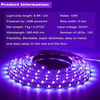 6.6ft Black Light LED Strips, 120 Lamp Beads, USB Cable 1.5m LED Black Light Strip Kit, DC5V 10W Flexible Blacklight strip lights, Non-Waterproof UV Light Strip for Indoor, TV Decor, Party, Halloween