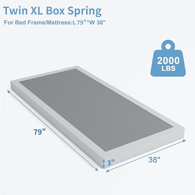 3 Inch Low Profile Box Spring Twin XL for Twin XL Bed,Heavy Duty Mattress Foundation,Metal Bed Base,Non Slip/Easy Assembly