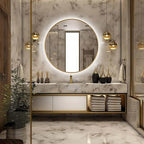 48" Round LED Bathroom Mirror, Wall Mounted Round Backlit Mirror LED Bathroom Vanity Mirror with Lights Fog Free Circle Lighted Mirror with Gold Frame, Smart Light up Mirror 3-Color