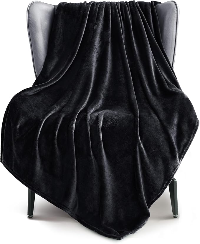 Exclusivo Mezcla Extra Large Fleece Throw Blanket for Couch, Sofa, 300GSM Super Soft and Warm Blankets, Black Throw All Season Use, Cozy, Plush, Lightweight, 50x70 Inches