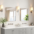 USHOWER Brushed Nickel Bathroom Mirrors 22"x30" 2 Pack, Silver Rectangle Mirrors for Over Sink, Rounded Corner, Aluminum Frame, Anti-Rust, Tempered Glass, Horizontal or Vertical Mounted