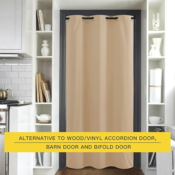 NICETOWN Door Screen Cover for Air Conditioner Room, Insulated Faux Accordion Door, Privacy Draft Keep Heat Out Bedroom Kitchen Drape for Doorway (Biscotti Beige, 1 Panel, 5ft Wide x 7ft Long)