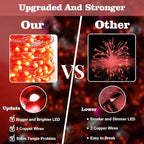Homemory Red Halloween Fairy Lights Battery Operated with Remote, 2 Pack 33 Ft 100 LED Christmas String Lights, Waterproof 8 Modes Firefly Twinkle Silver Wire Lights for Bedroom Decor