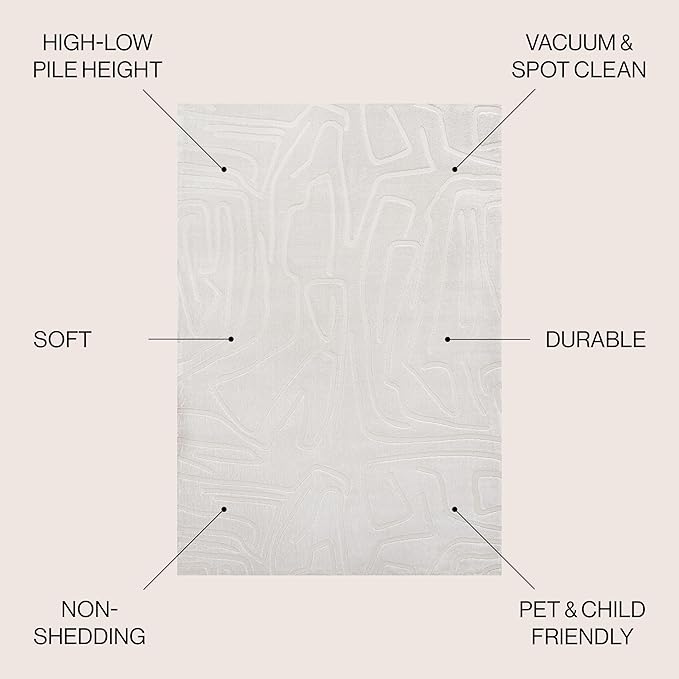 JONATHAN Y Graphic Lines High-Low Indoor Area Rug 8X10 White/Cream, Alcina Modern Scandinavian for Living Room, Bedroom, Kitchen, Easy-Cleaning, High Traffic, Pet-Friendly, Non-Shedding SND102B-8
