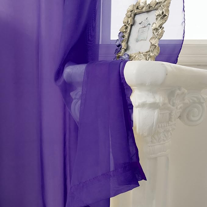 HUTO Purple Sheer Curtains 63 Inch Length for Girls Room Rod Pocket Voile Curtain Panels for Bedroom Living Room,Set of 2 Panels,52”x63”