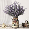 Artificial Lavender Flowers with Vase,Fake Lavender Plant Artificial in Metal Vase for Kitchen Counter Rustic Farmhouse Decor (Faith,Purple)