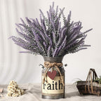 Artificial Lavender Flowers with Vase,Fake Lavender Plant Artificial in Metal Vase for Kitchen Counter Rustic Farmhouse Decor (Faith,Purple)