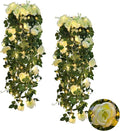 RECUTMS Artificial Plants Hanging 2Pieces 3.3Ft Rose Plant Flowers Vines Wedding (White)