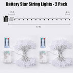 Brightown Star String Lights Battery Operated - 2 Pack 17 ft 50 LED Star Fairy String Lights with Remote and Timer, 8 Modes Waterproof for Bedroom Tent Loft Bed Patio Party Wedding Decor, White