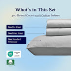 California Design Den Natural 100% Cotton Sheets, Twin Sheets Set, 400 Thread Count Sateen Bedding for Dorm Rooms & Adults, Deep Pockets, Cool & Durable - Light Grey