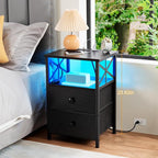 AMHANCIBLE Nightstand with Fast Charging Station, End Table Living Room with USB Charger 3-Port & 2-Power Outlet, Bedside Table with Fabric Drawers for Bedroom HET052LBK1