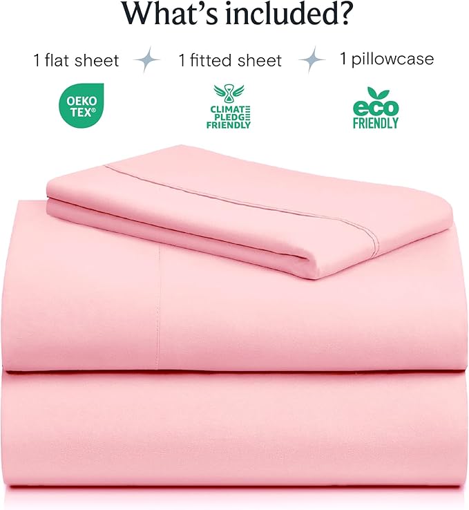 LuxClub 3 PC Sheet Set Bed Sheets Deep Pockets 16" Eco Friendly Wrinkle Free Cooling Machine Washable Hotel Bedding Silky Soft - Baby Pink Twin XL