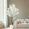 Large Artificial White Cherry Blossom 6ft(72in) Faux Floor Green Plant for Indoor Decor Natural Potted Tree Realistic Cherry Flowers Wood Trunk for Home Living Room,Office Perfect Housewarming Gift