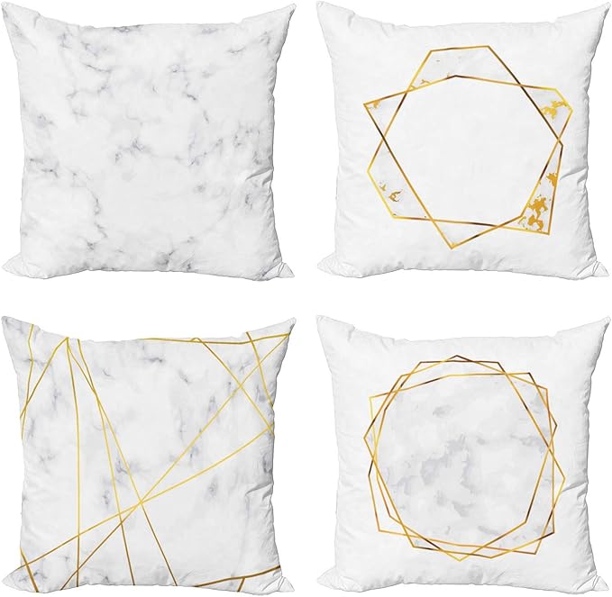 Ambesonne Marble Throw Pillow Cushion Case Pack of 4, Modern Design Illustration of Geometric Golden Yellow Tone Lines Shapes, Modern Accent Double-Sided Digital Printing, 24", Grey Mustard