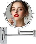 OVENTE 7" Wall Mounted Makeup Mirror with 1X/10X Magnification, Double Sided Magnifying Round Bathroom Vanity Mirror, 360° Swivel Design, Extendable and Folding Arm, Polished Chrome MNLFW70CH1X10X