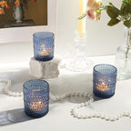48 Pack Votive Candle Holders for Wedding, 2x2.5in Blue Vintage Glass Tea Light Candle Holders for Baby Shower, Tealight Candle Holder Decor for Home Table Centerpieces