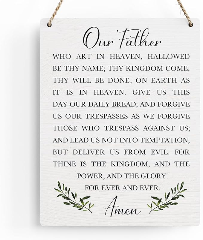 Christian Bible Verses Wall Decor Our Father Prayer Wall Decoration The Lords Prayer Wooden Hanging Sign Scripture Wall Art for Home Living Room Bedroom Home Wall Decor 8x10 Inches Religious Gift