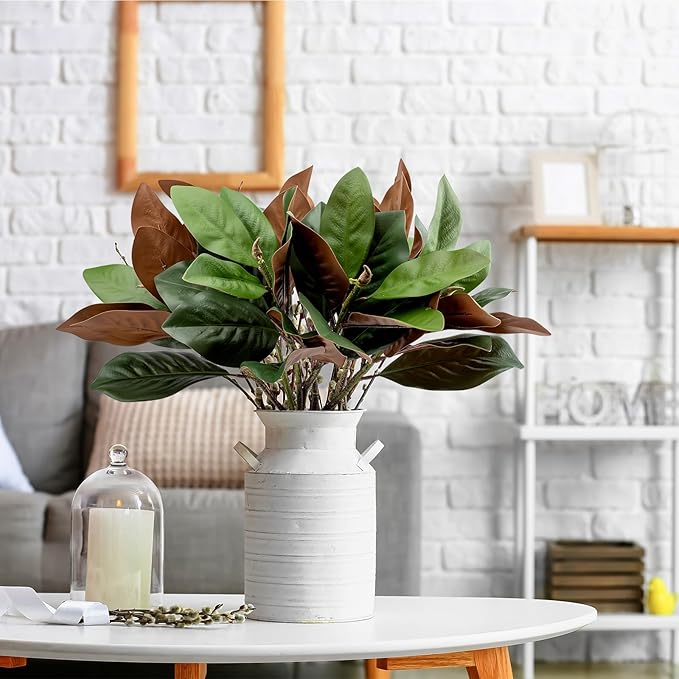 4 Pcs Magnolia Artificial Leaves Branches 25 Inch 3D Real Touch Pick Faux Magnolia Stems Fake Leaves Twigs for Indoor Outdoor Vase Filling Home Wedding Floral Arrangement Decoration