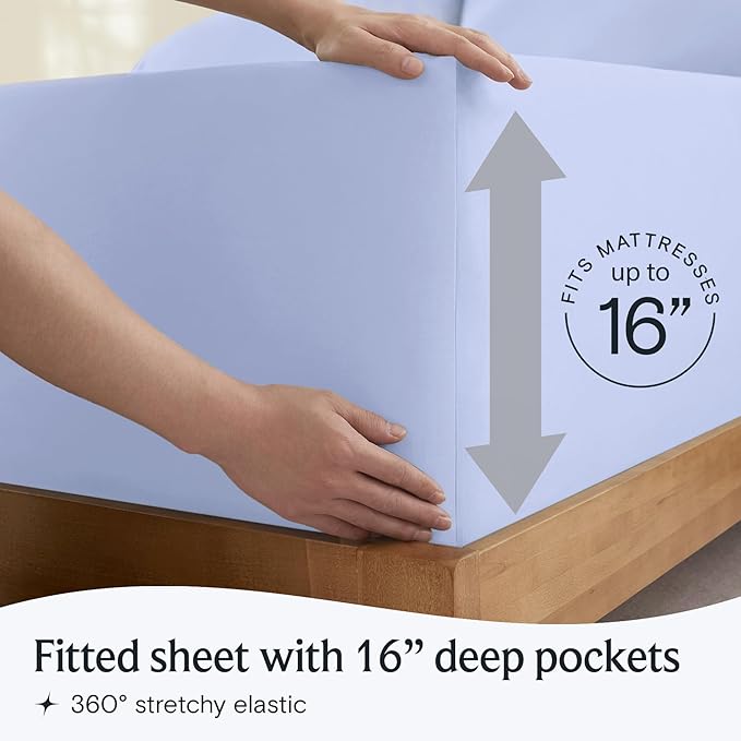LuxClub 4 PC Sheet Set Bed Sheets Deep Pockets 16" Eco Friendly Wrinkle Free Cooling Machine Washable Hotel Bedding Silky Soft - Sky Blue King