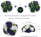 BLOSMON Flower Balls Table Centerpieces: 6 Pcs Fake Flowers Navy Blue White Wedding Kissing Rose Balls Decor - Artificial Floral Arrangements Flower Bouquet of Roses Home Party Table DIY Decorations