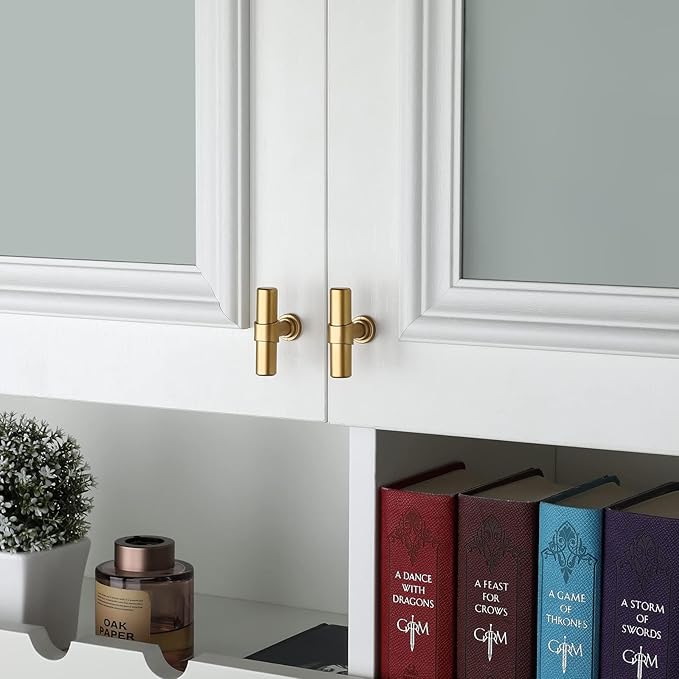 LONTAN 100 Pack Gold Cabinet Knobs Matte Gold Kitchen Cabinet Knobs for Dresser Drawers Brushed Gold T-bar Hardware for Dresser Bathroom