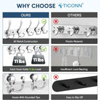 TICONN Wall Mounted Coat Rack, Five Heavy Duty Tri Hooks All Metal Construction for Jacket Coat Hat in Mudroom Entryway (Chrome, 1-Pack)